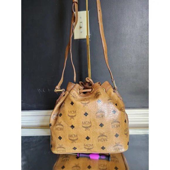 MCM Cognac Visetos Coated Canvas Heritage Drawstring Bag - Picture 6 of 13